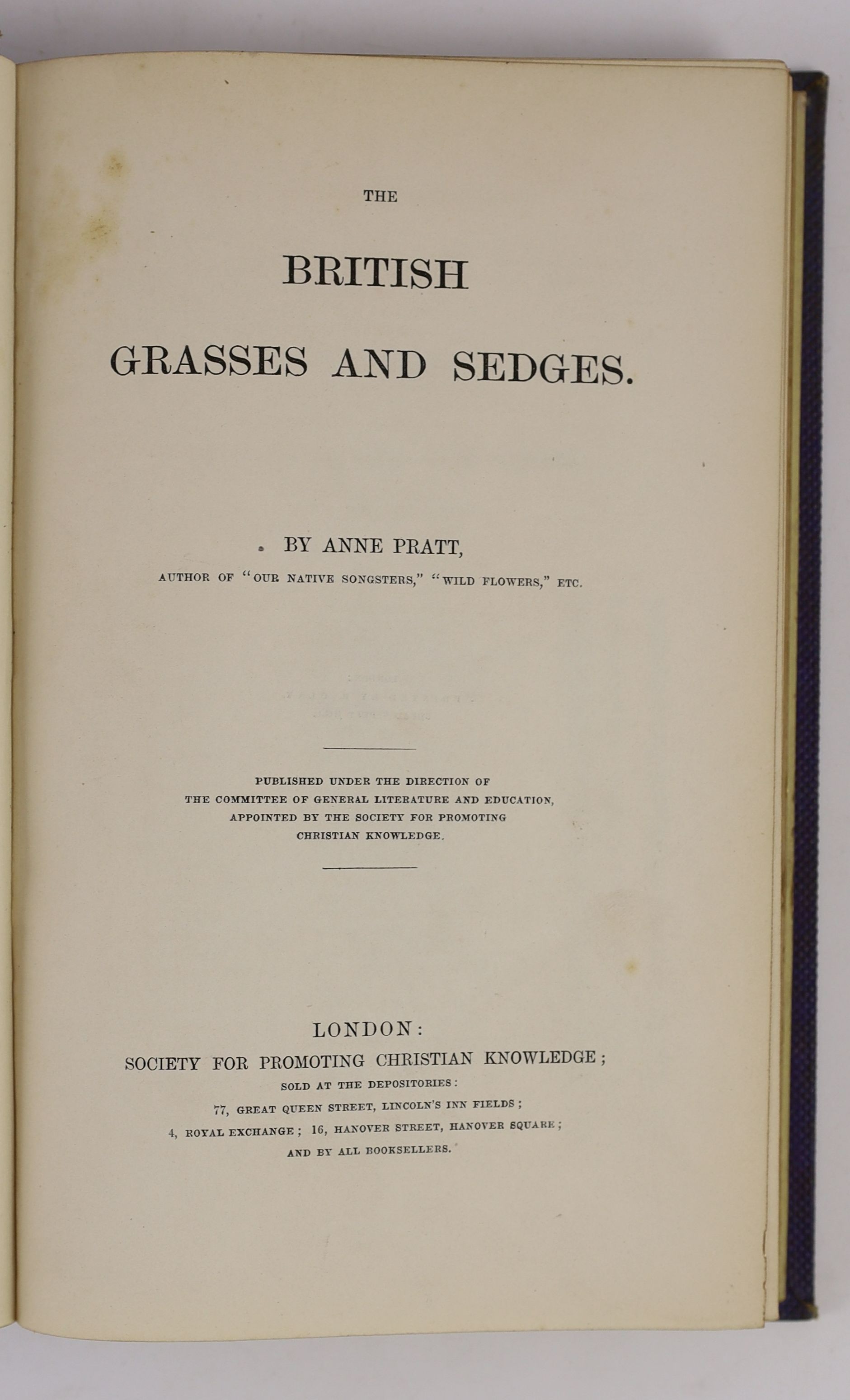 Sowerby, James - English Botany, vol. 33 only, 8vo, half calf, with 67 coloured plates, London, 1812; Pratt, Anne - The British Grasses and Sedges, vol. 7 only, 8vo, original cloth, with 33 coloured plates, London, c.186